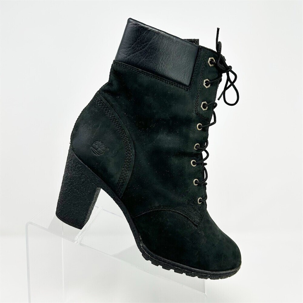Timberland Earthkeepers Glancy Womens Black Lace-Up Block Heel Ankle Boots 10